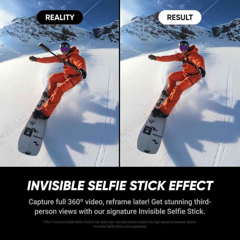 Insta360 X5 Starter Bundle - Cámara de Acción 8K 360° Impermeable, Selfie Stick Invisible, Lentes Reemplazables, Batería Extensa