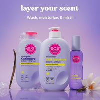 Rocío corporal de cachemira eos con almizcle suave, caramelo y ácido hialurónico, spray hidratante para mujeres