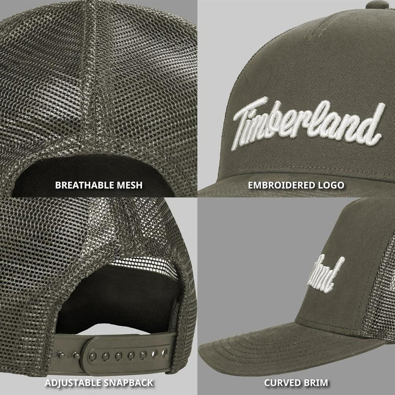 Gorra de camionero para hombre Timberland, algodón duradero y ajustable, con parte trasera de malla transpirable
