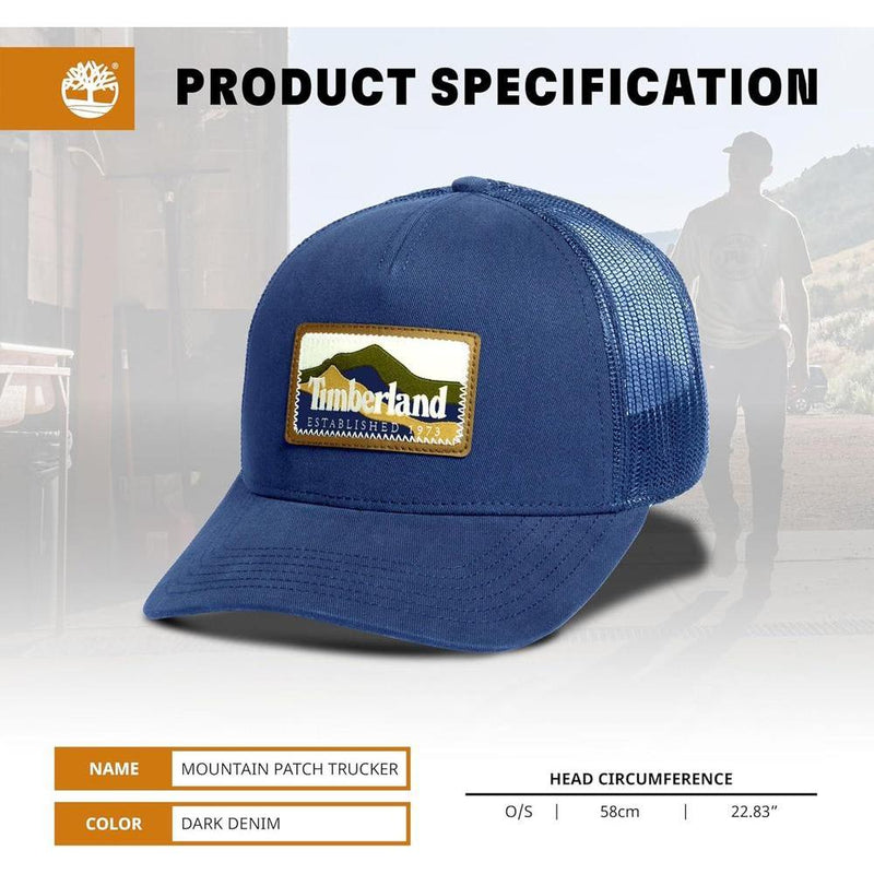 Gorra Trucker Timberland para hombre con parche de montaña, diseño clásico, malla ajustable y visera curva