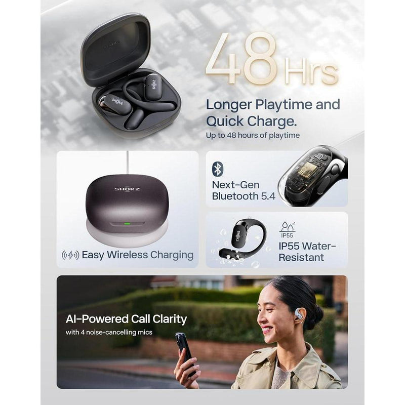 Shokz Auriculares De Oreja Abierta Openfit 2+, 48H Reproducción, IP55 Resistente Al Agua, Negro