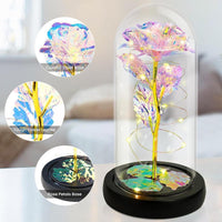 Rosa eterna en domo de cristal con luz LED