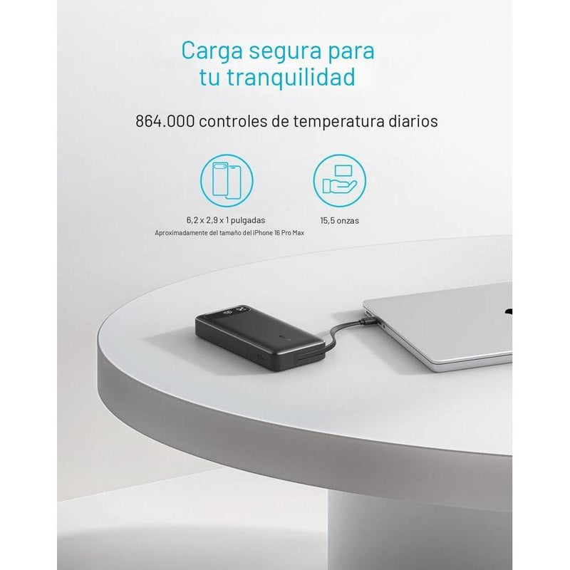 Anker Power Bank, cargador portátil esencial de viaje de alta capacidad con cable USB-C integrado para múltiples dispositivos