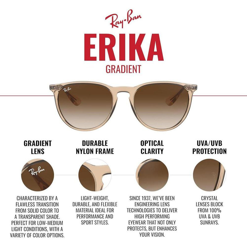 Ray-Ban Rb4171 Erika, gafas de sol redondas con protección UV y estuche incluido