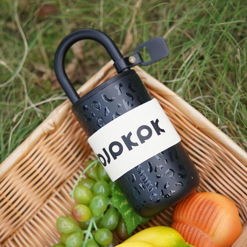 BJPKPK Vaso aislado con tapa y asa, acero inoxidable, a prueba de fugas, ideal para café y bebidas, diseño leopardo negro