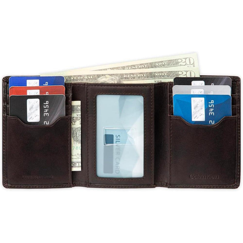 Conjunto de billetera Calvin Klein de cuero con protección RFID, múltiples compartimentos y llavero para hombres