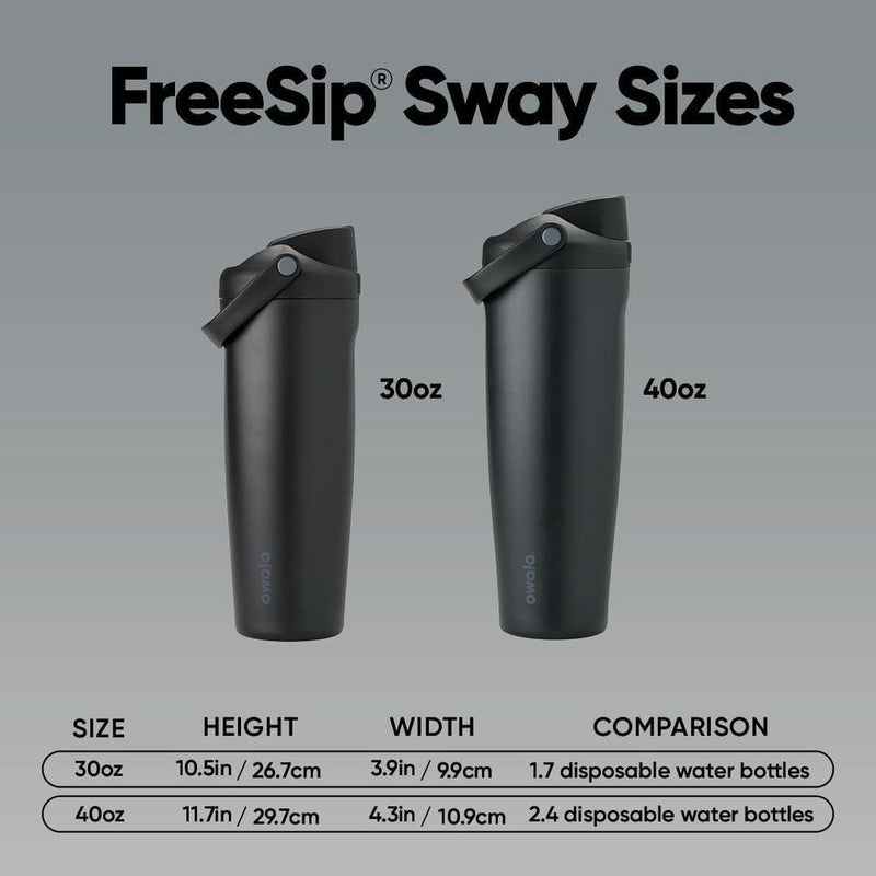 Botella de agua Owala FreeSip de acero inoxidable negro, aislamiento triple, con paja y tapa antifugas para deportes y viajes