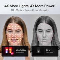 Máscara facial LED Ulike ReGlow para terapia de luz roja, azul, amarilla e infrarroja antiacné y antienvejecimiento con control remoto