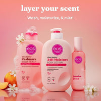 Spray corporal eos de cachemira, aroma jazmín y melocotón, hidratante con ácido hialurónico y glicerina, vegano y cruelty-free