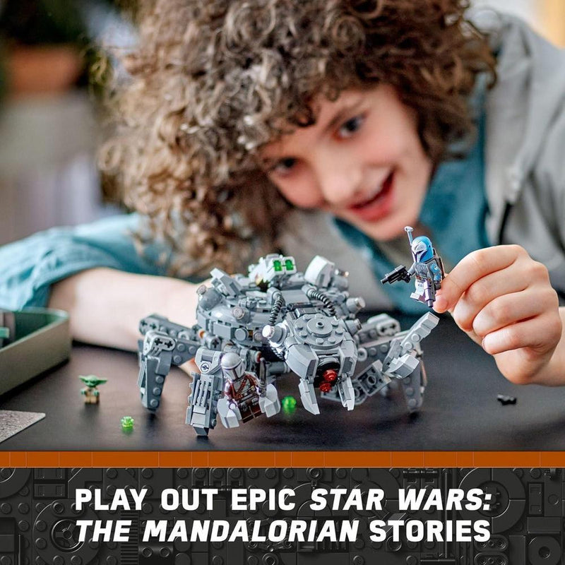 LEGO Star Wars Spider Tank 75361 con personajes de The Mandalorian, incluye minifiguras y 526 piezas