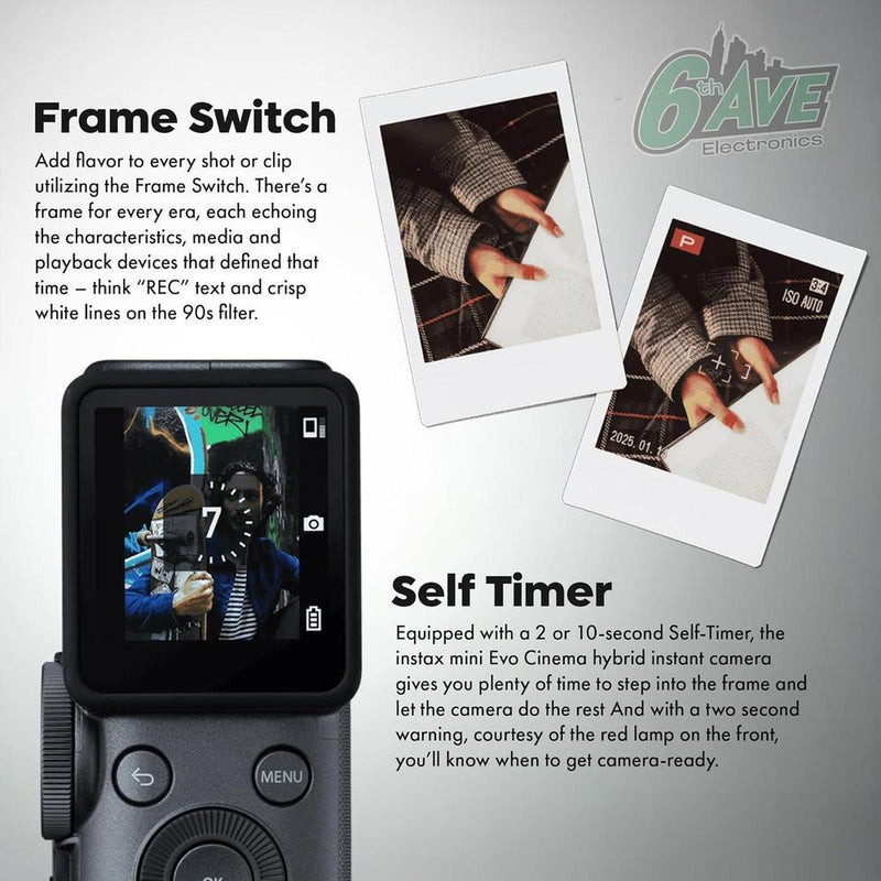 Paquete Fujifilm Instax Mini Evo Híbrida, Cámara Instantánea 3 en 1 con Bluetooth y Efectos Vintage