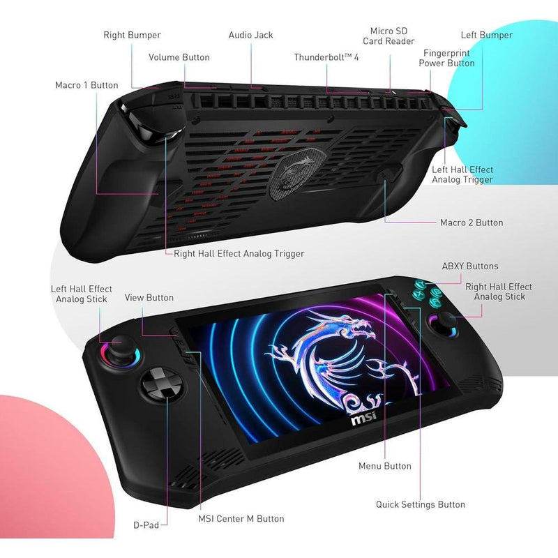 MSI Claw PC Gaming Handheld: Intel Ultra 5-135H, pantalla FHD 120 Hz, 16 GB LPDDR5, SSD NVMe, Win 11 Home, Negro