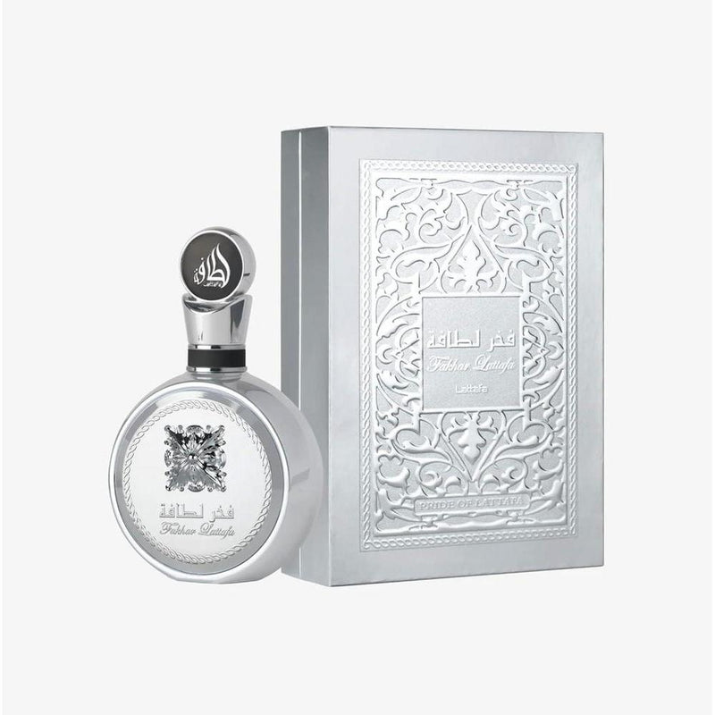 Lattafa Fakhar Platin Eau de Parfum para hombre, fragancia picante de madera con bergamota, jengibre y sándalo, aroma audaz y moderno