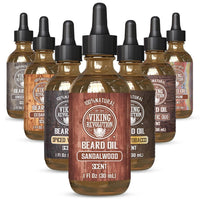Aceite de barba para hombres con argán y jojoba Viking Revolution, suavizante, hidratante y acondicionador, aroma a sándalo
