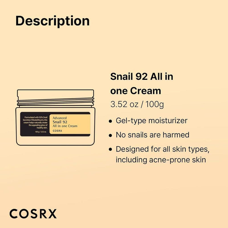 Cosrx Face Moisturizer Snail Mucin 92% + Hialurónico 100ml