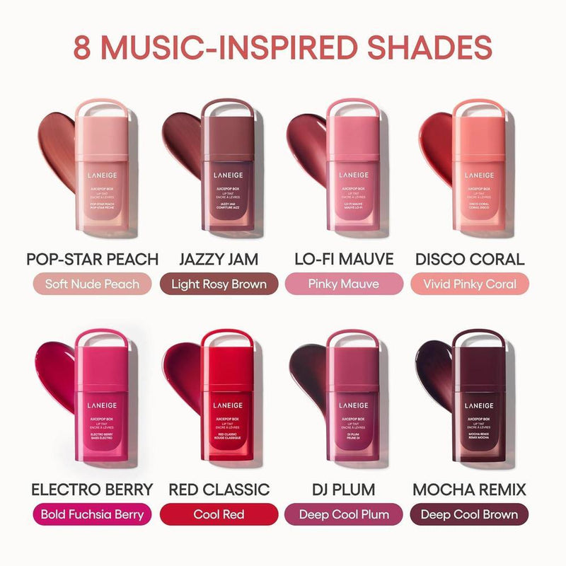 LANEIGE Tinte labial JuicePop: hidratación 12 horas, color edificable, brillo nutritivo. Labial K-Beauty para confort duradero