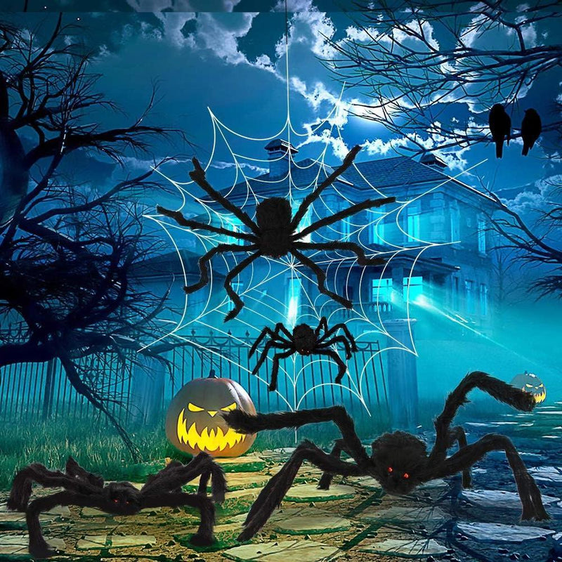 Juego de decoración de Halloween con arañas grandes, telarañas elásticas y más, ideal para un ambiente espeluznante