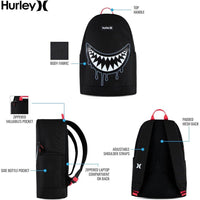 Hurley Mochila gráfica negra, diseño duradero y cómodo para adultos con bolsillo para botella y gráficos vibrantes