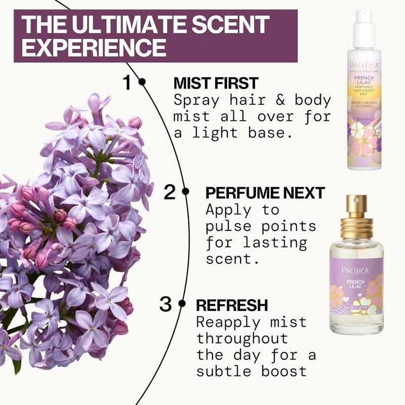 Perfume en aerosol floral vegano de Pacifica con aroma a lila francesa y magnolia, fragancia de larga duración para mujeres