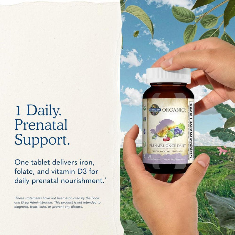 Garden of Life Organics Vitamina prenatal con ácido fólico, hierro, vitamina C, B6, B12, D3 orgánico y vegano