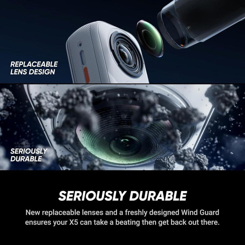 Insta360 X5 Starter Bundle Satin White - Cámara de acción 360° 8K, resistente, con efecto selfie invisible y batería de 3 horas