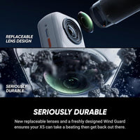 Insta360 X5 Starter Bundle Satin White - Cámara de acción 360° 8K, resistente, con efecto selfie invisible y batería de 3 horas