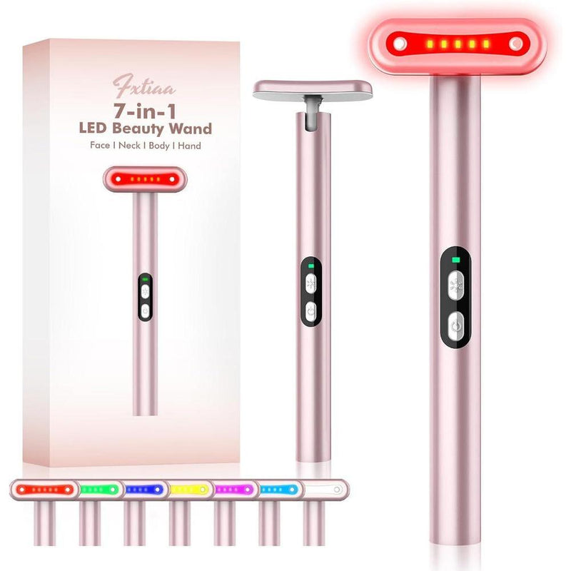 Terapia de luz roja para el rostro, dispositivo LED 7 en 1 para cuidado de la piel y rejuvenecimiento, incluye masajeador facial