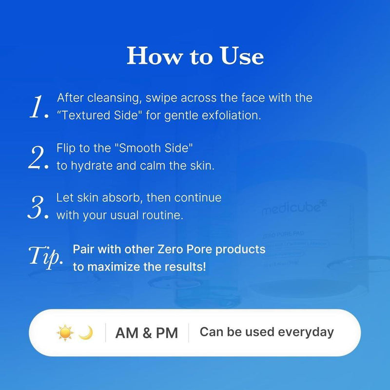 Almohadillas Toner Zero Pore Pad 2.0 Exfoliación Cuidado Poros Láctico 4.5% BHA 0.45% 70 Almohadillas