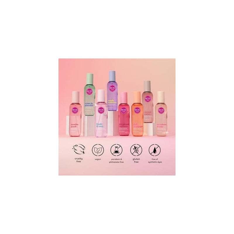 eos Spray corporal vegano y fragante con granada y frambuesa para mujer, con ácido hialurónico y libre de crueldad