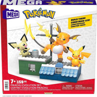 MEGA Figura Pokémon para Niños, Juego de Construcción de Pikachu Evolution, 159 Piezas, 3 Personajes Posables, Regalo Ideal
