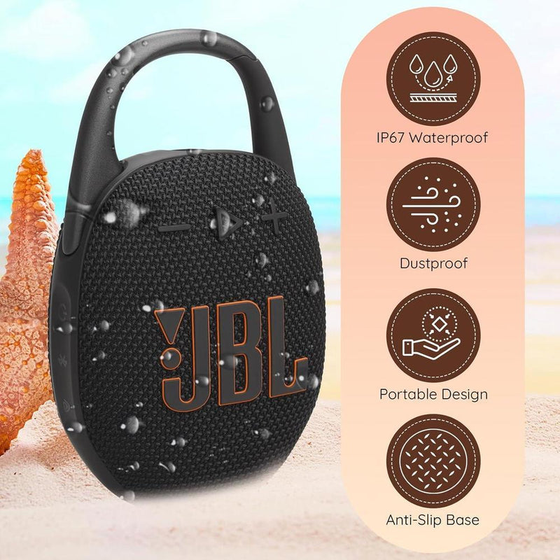 JBL Clip 5 Altavoz Bluetooth portátil IP67, batería duradera, compacto para interiores y exteriores, incluye cable USB-C