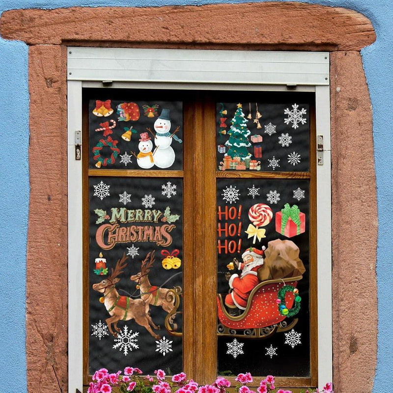 Calcomanías navideñas de copos y renos para ventanas, decoración interior y exterior, reutilizables y resistentes al agua