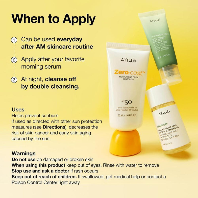 Anua Protector Solar Hidratante SPF 50 sin fundición, brillante natural, sin yeso blanco, con ácido hialurónico, niacinamida, ideal para rostro