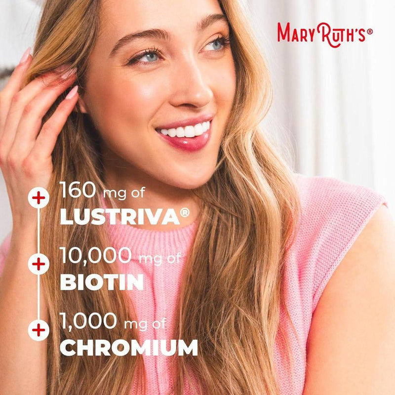 MaryRuth Organics Multivitamínico líquido para el cabello con Biotina 10000mcg, clínicamente probado para un cabello más grueso
