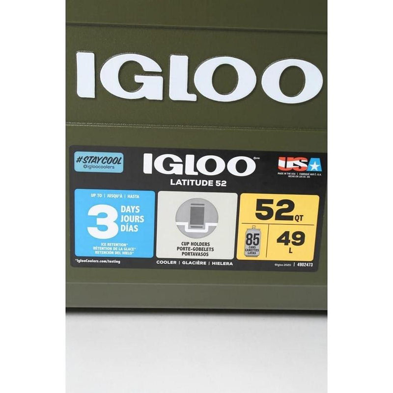 Nevera Igloo Sportsman Latitude 52 portatil para camping y pesca, capacidad 49 L y diseño duradero verde