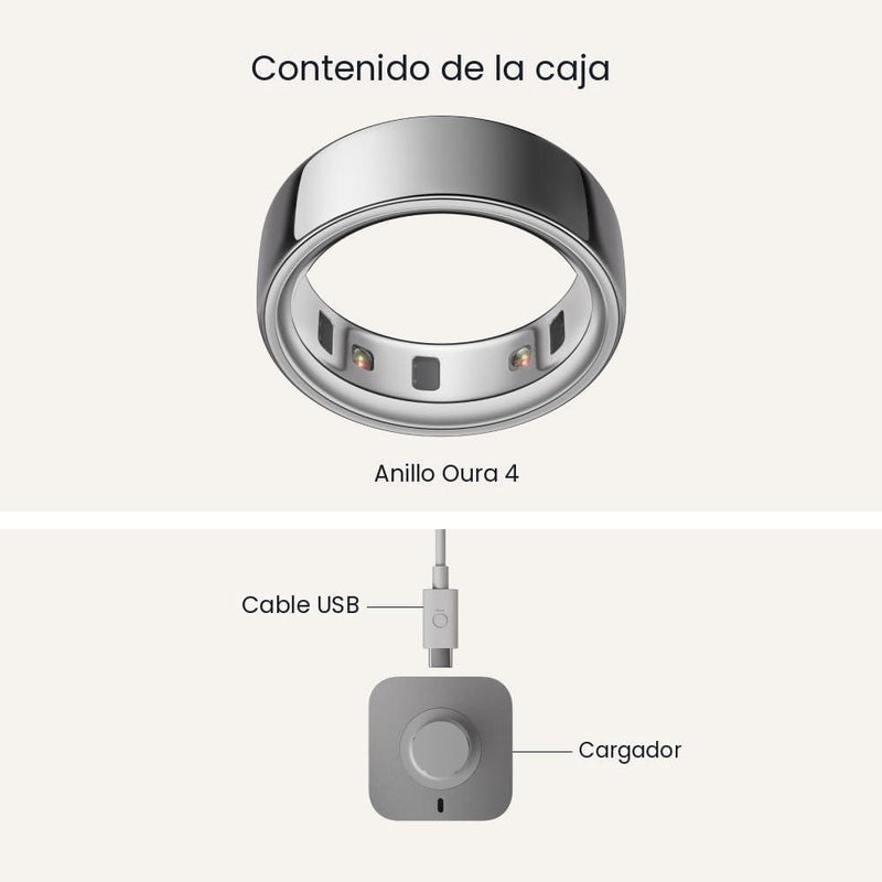 Anillo Oura 4 Plata - Dispositivo portátil de seguimiento del sueño y salud con Bluetooth, diseño resistente y cómodo para uso continuo