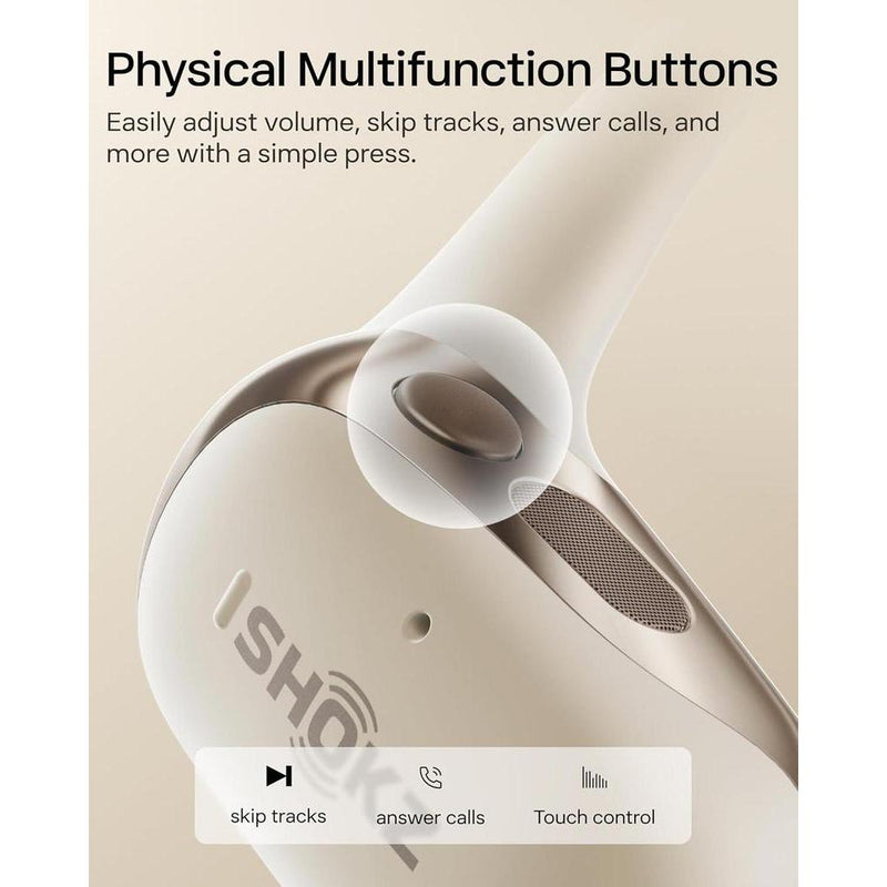 Auriculares De Oreja Abierta Shokz Openfit 2 Bluetooth, Micrófono, 48 Horas Reproducción, Carga Rápida, Beige