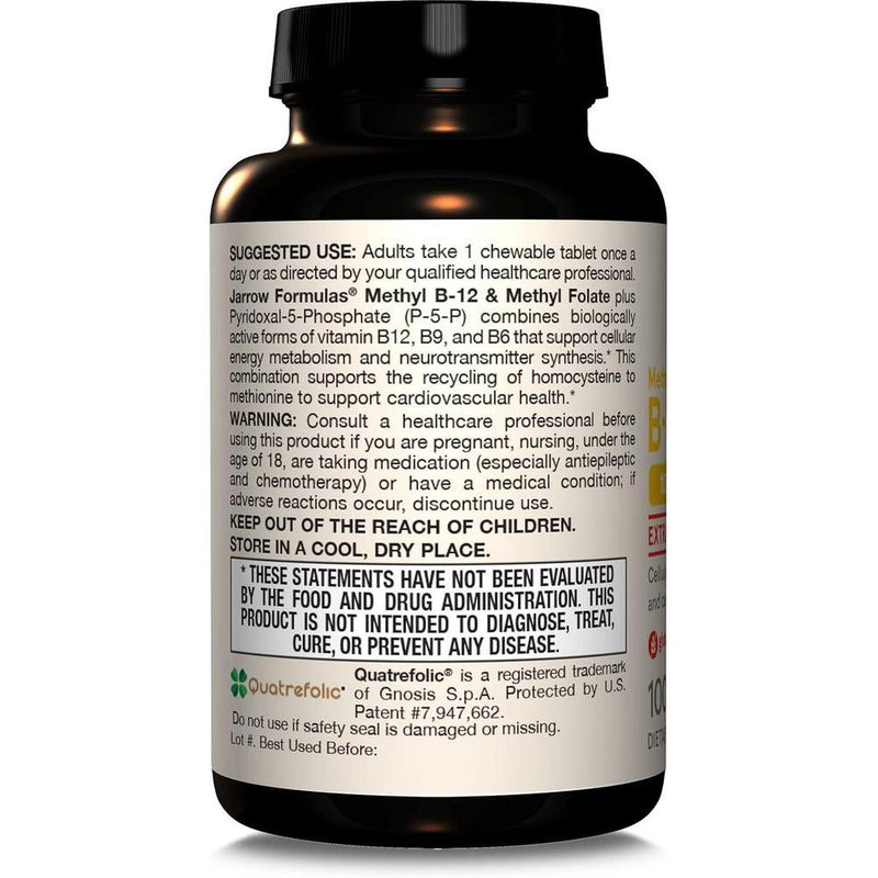 Suplemento Jarrow Formulas Methyl B-12 y Methyl Folate, vitaminas B9 y B12 bioactivas