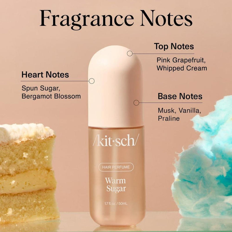 Perfume Warm Sugar Kitsch - Desodoriza y elimina olores para cabello, cuerpo y almohadas, aroma a pomelo rosado y vainilla