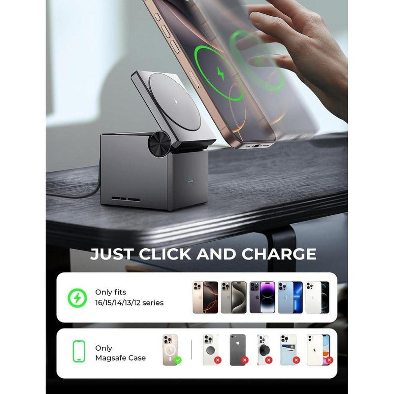 Estación de carga 3 en 1 para Apple con Magsafe, compatible con iPhone y Apple Watch, diseño plegable y portátil