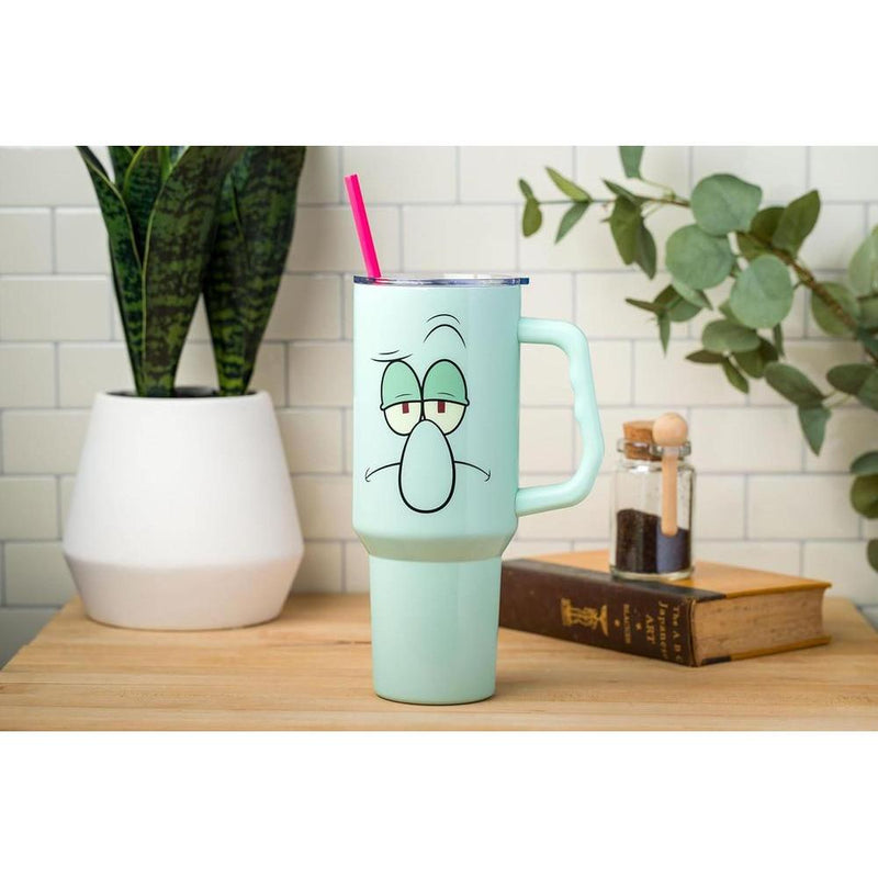 Silver Buffalo Vaso de Acero Inoxidable Calamardo con Asa y Pajilla, Diseño Térmico