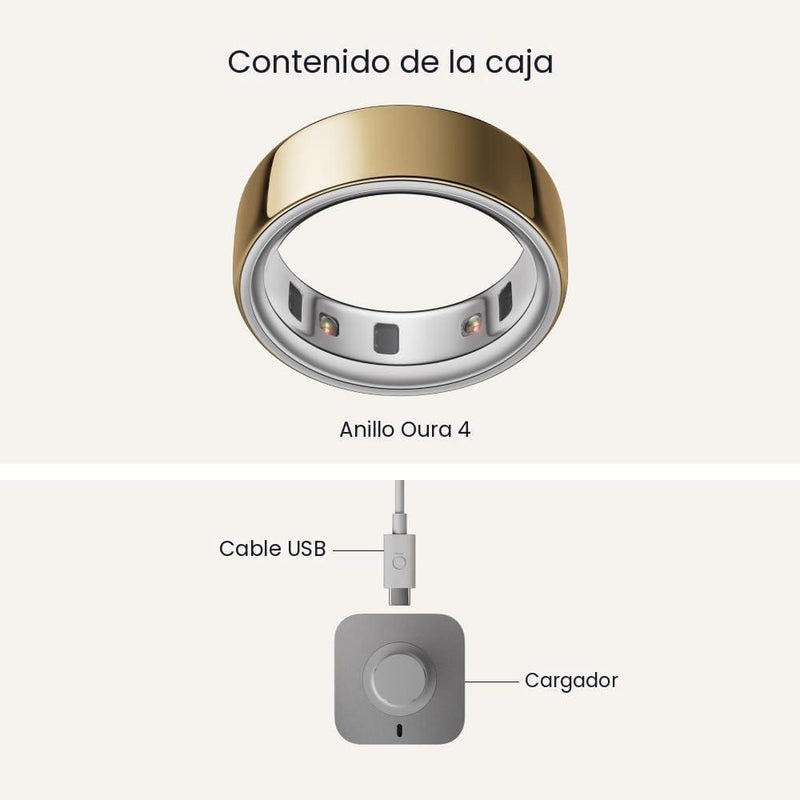 Oura Ring 4 en Oro, seguimiento de salud integral, compatible con iOS y Android, resistente y cómodo