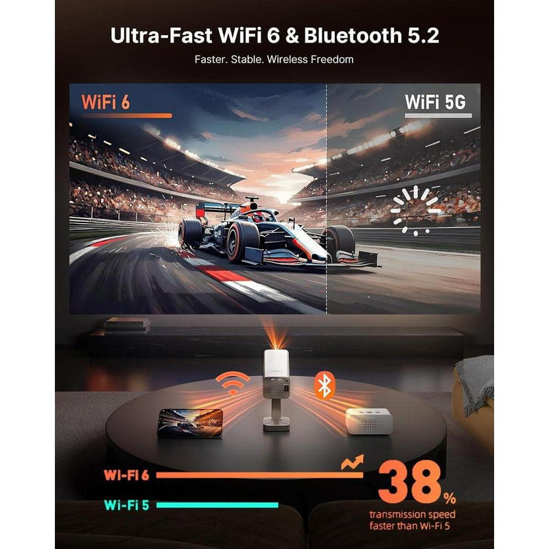 Proyector inteligente mini con WiFi, Bluetooth y Dolby Audio, soporte 4K, enfoque automático TOF, resolución nativa 1080P