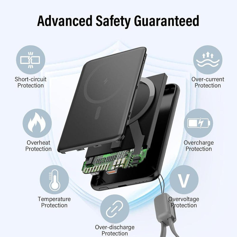 Dbasne Batería portátil: cargador inalámbrico magnético de carga rápida con USB C para iPhone Pro/Pro Max/Mini Series