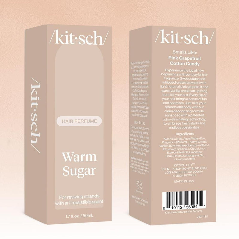 Perfume Warm Sugar Kitsch - Desodoriza y elimina olores para cabello, cuerpo y almohadas, aroma a pomelo rosado y vainilla