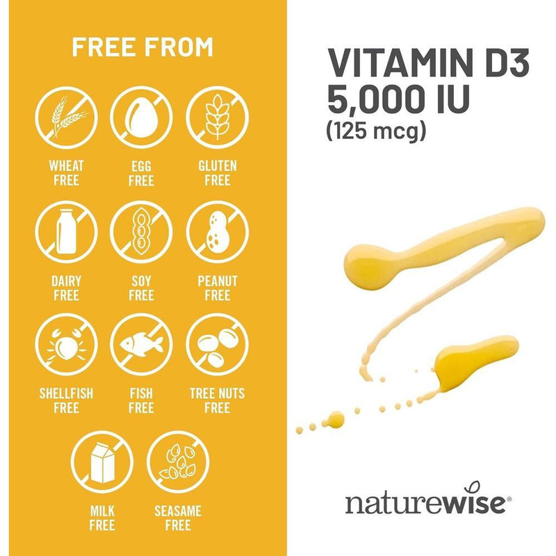 Vitamina D3 de NatureWise para apoyo inmunológico, muscular y óseo, sin GMO ni gluten, en aceite de oliva orgánico