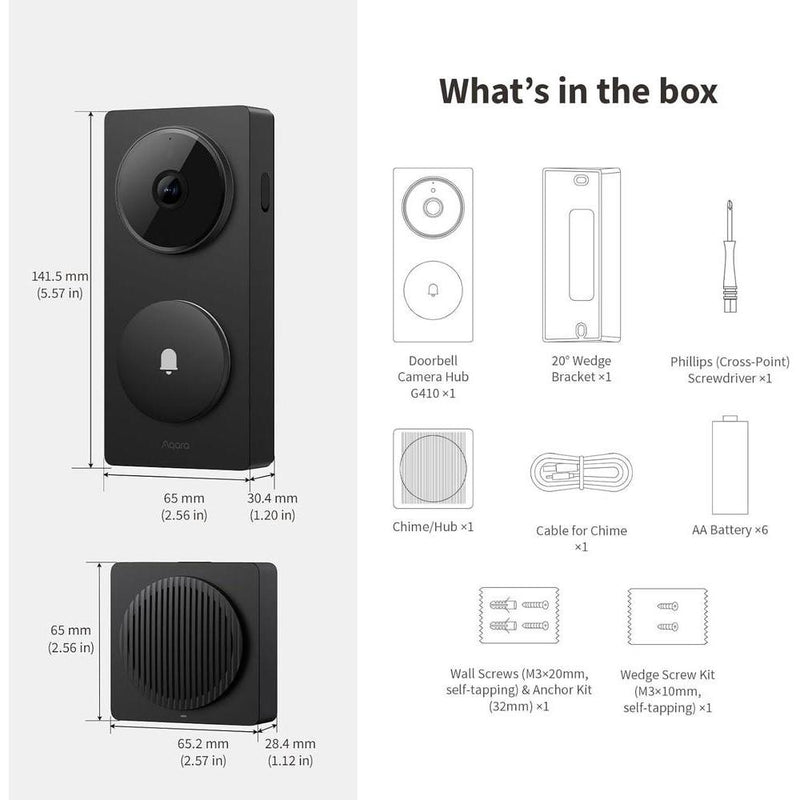 Aqara Timbre Inteligente con Cámara G410 y Campanilla, Video Seguro HomeKit, Audio Bidireccional, Hub Matter Integrado