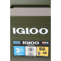 Nevera Igloo Sportsman Latitude 52 portatil para camping y pesca, capacidad 49 L y diseño duradero verde
