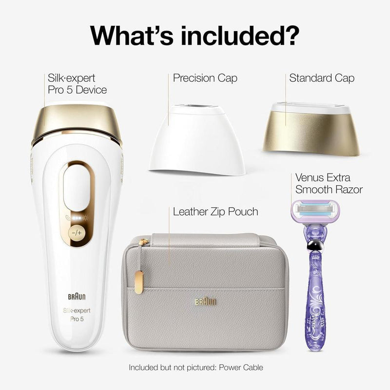 Braun IPL Silk Expert Pro5, dispositivo de depilación láser permanente para mujeres y hombres, con accesorios, maquinilla Venus y estuche