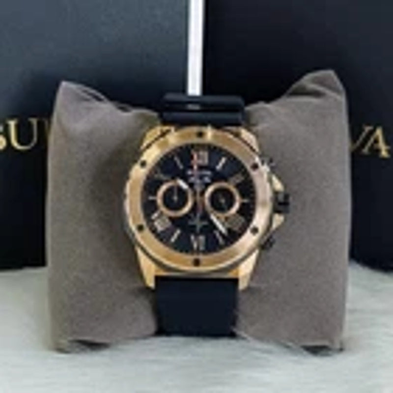 Bulova Marine Star 98B104 Black Rubber Strap Quartz Watch Rose Gold Dial 44mm